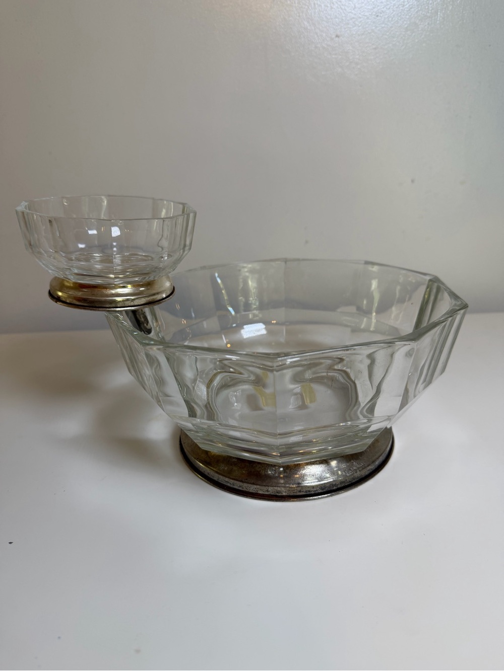 Vintage Godinger Fine Crystal Silverplate Chip Dip Serving Bowl Holiday Kitchen